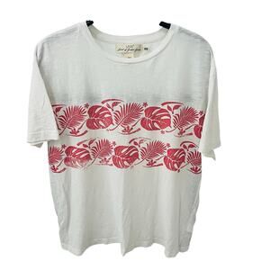 H&M LOGG Men's XL Tropical Red Botanical Chest Band Slub Cotton Graphic Shirt